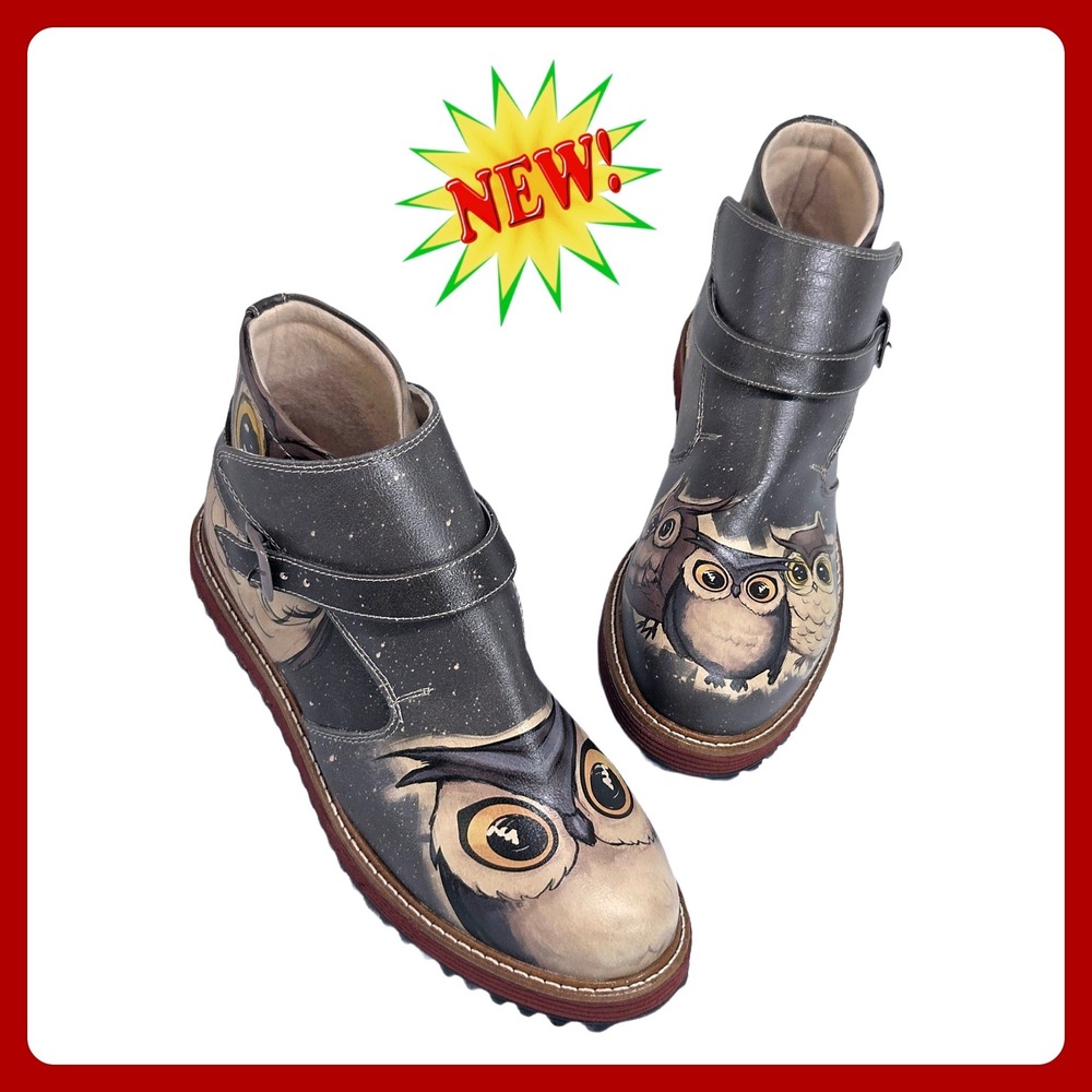 Go Shoes Celestial Owl Graphic Ankle‎ Boots Womens US 6 EU 37 Gray Buckle
